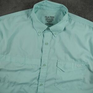 Huk Tide Point Shirt Mens XXL Teal Short Sleeve Button-Down Fishing Outdoor